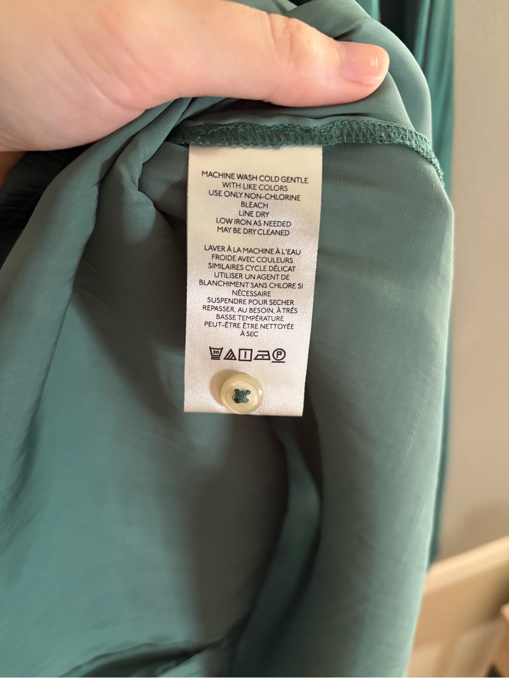 Button-Front Satin Blouse in Teal - Picture 7 of 13